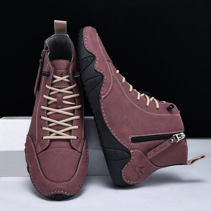 Botines altos de hombre en piel sintética — Estilo Martin artesanal con cremallera lateral