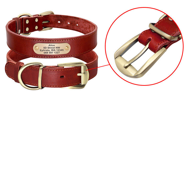 Collar de Cuero  con Placa de Identificación para mascota Dorada Personalizable