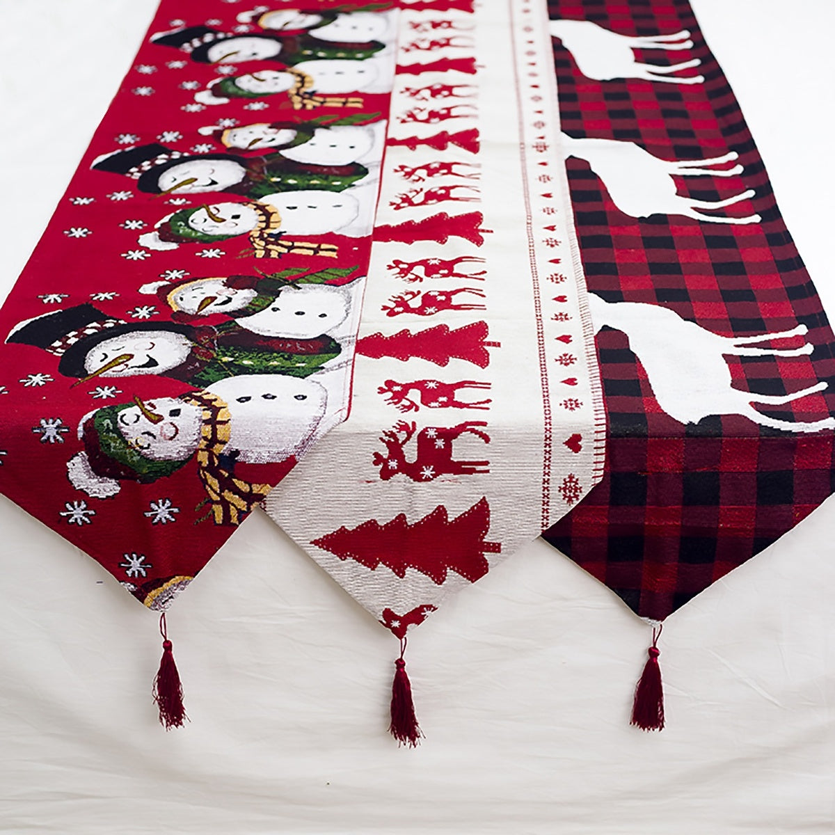 Camino de mesa navideño de lino y algodón de 35×180 cm con estampado de reno y muñeco de nieve para decoración de comedor