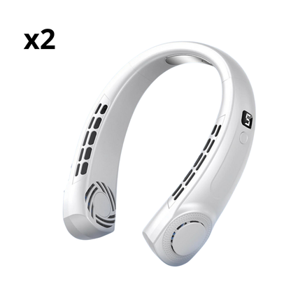 Ventilador portátil de cuello con cinco velocidades, carga USB o Tipo-C y luces LED multicolor para uso interior y exterior