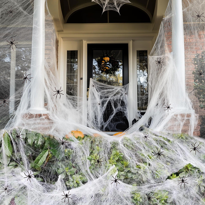 Telaraña Blanca con Arañas – Decoración Extensible de Halloween Realista