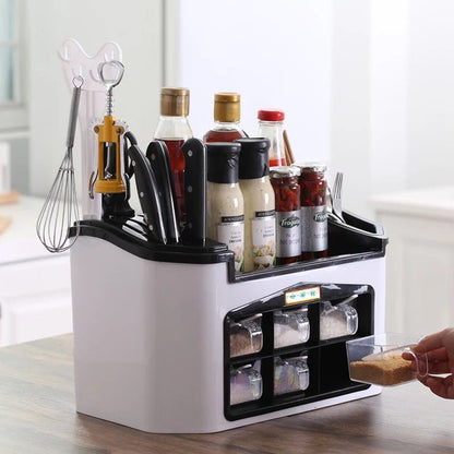 Caja organizadora de especias para cocina de plástico resistente, gran capacidad y varios colores