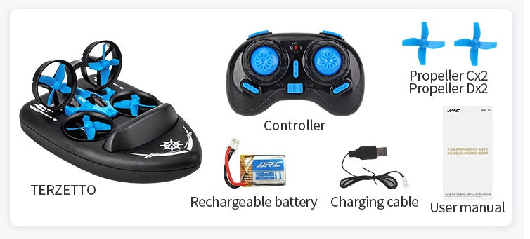Dron 3 en 1 JJRC H36F Terzetto – Volador, Acuático y Terrestre con Control Remoto