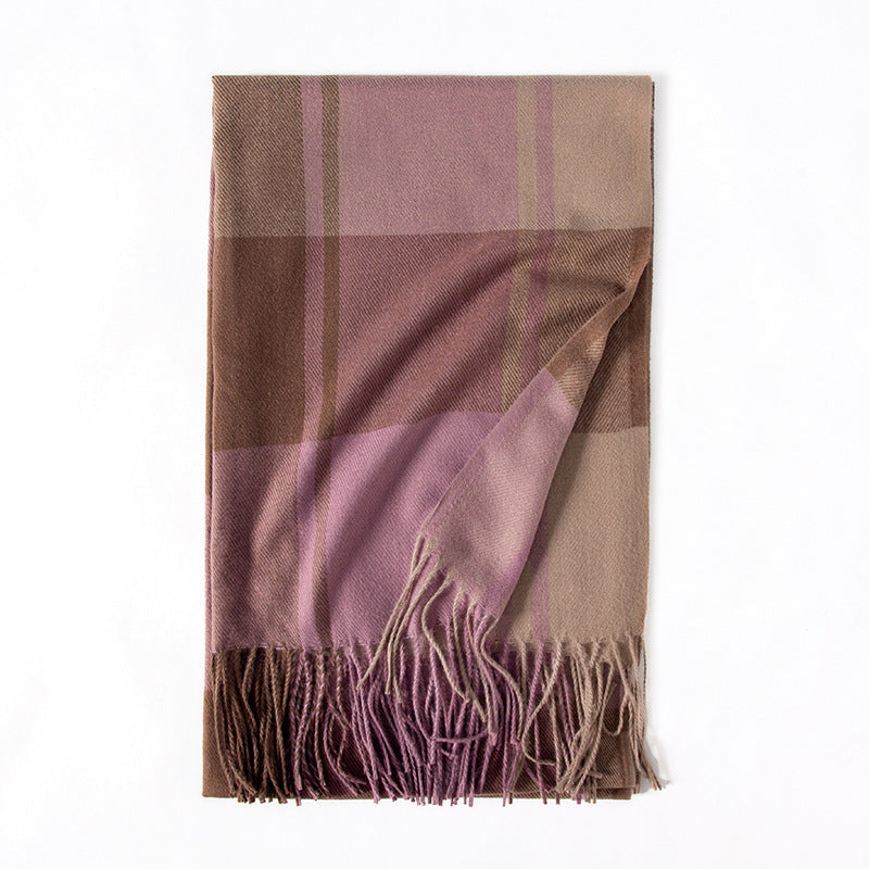 Bufanda de invierno para mujer de imitación cashmere con textura gruesa, diseño largo con flecos y tejido suave para mantener el calor.