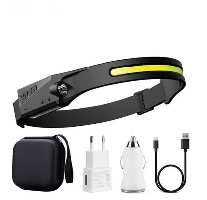 Linterna frontal LED COB con sensor de movimiento – Recargable e impermeable