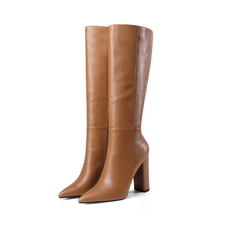 Botas de Tacón Grueso con Punta para Mujer – Otoño e Invierno