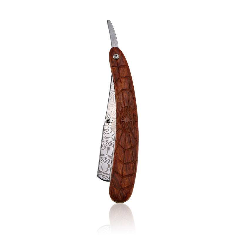 Navaja plegable Damasco Spider con mango de madera natural – Afeitado de precisión profesional