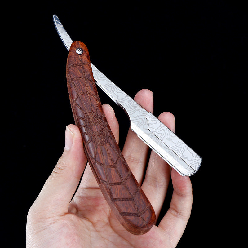 Navaja plegable Damasco Spider con mango de madera natural – Afeitado de precisión profesional