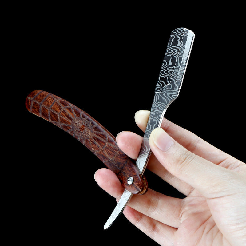 Navaja plegable Damasco Spider con mango de madera natural – Afeitado de precisión profesional