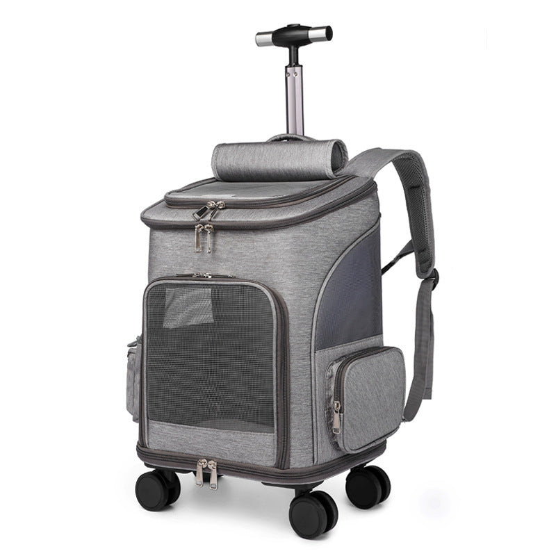 Mochila transportadora con ruedas para mascotas – Diseño cápsula transparente y ventilado