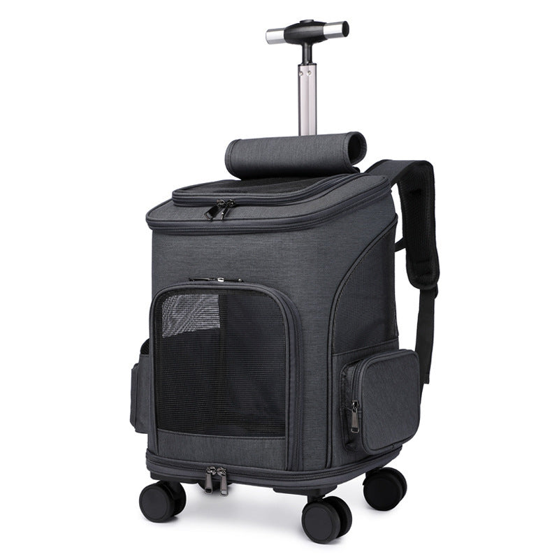 Mochila transportadora con ruedas para mascotas – Diseño cápsula transparente y ventilado