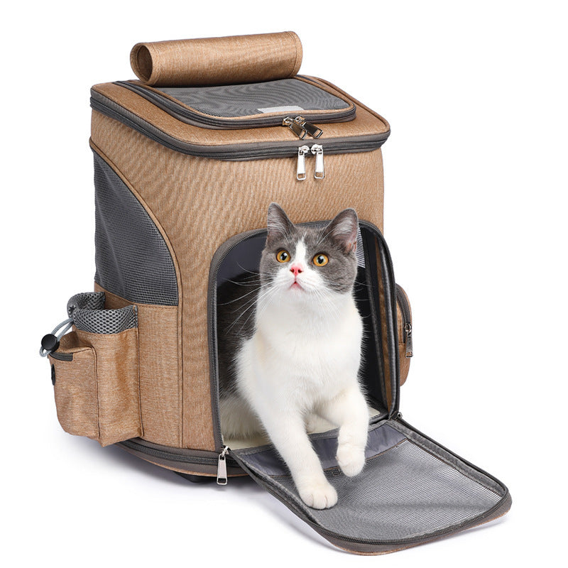 Mochila transportadora con ruedas para mascotas – Diseño cápsula transparente y ventilado