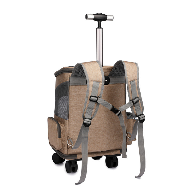 Mochila transportadora con ruedas para mascotas – Diseño cápsula transparente y ventilado