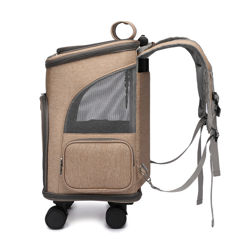 Mochila transportadora con ruedas para mascotas – Diseño cápsula transparente y ventilado
