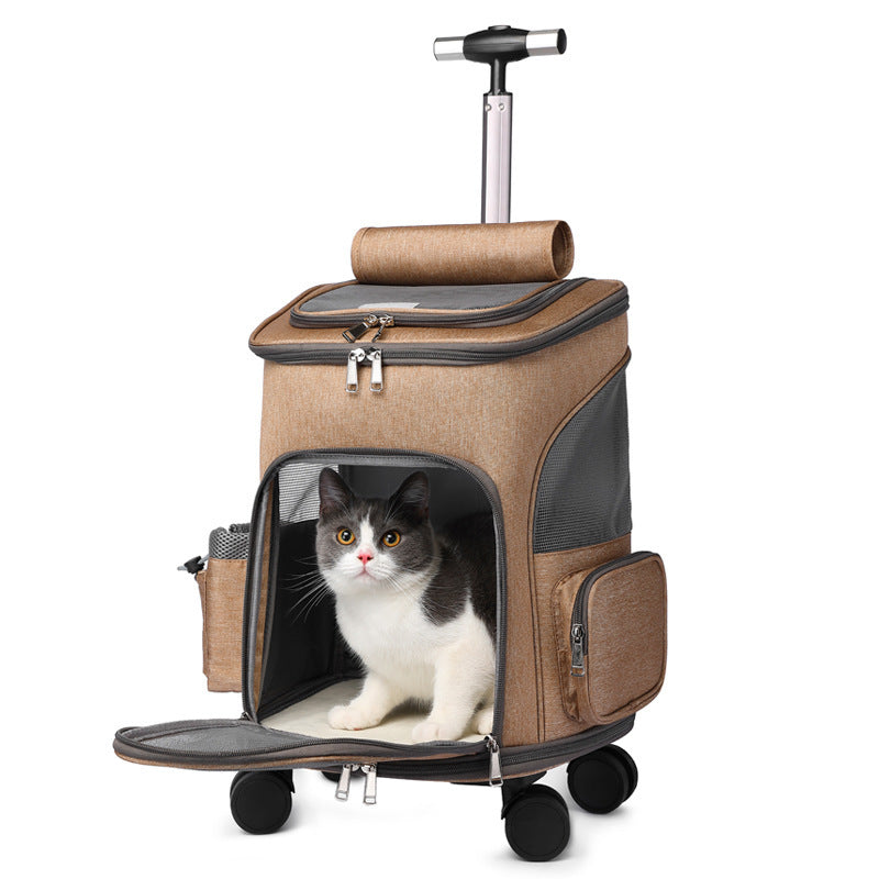 Mochila transportadora con ruedas para mascotas – Diseño cápsula transparente y ventilado