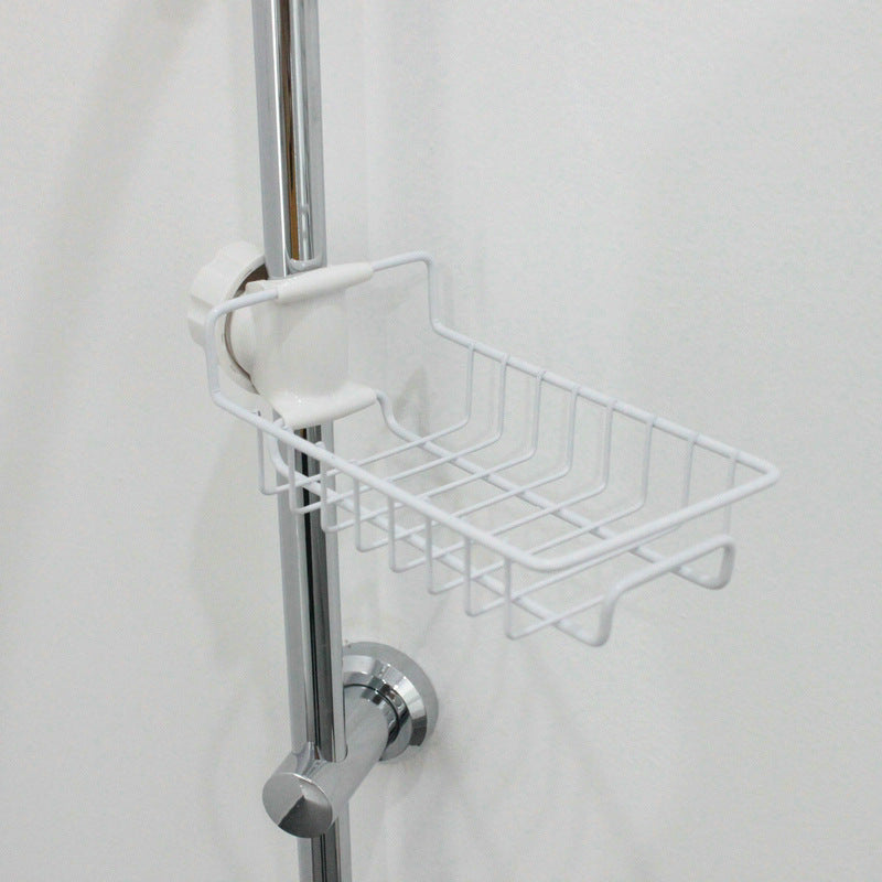 Organizador ajustable de fregadero en acero inoxidable y ABS para utensilios, esponjas y jabones.