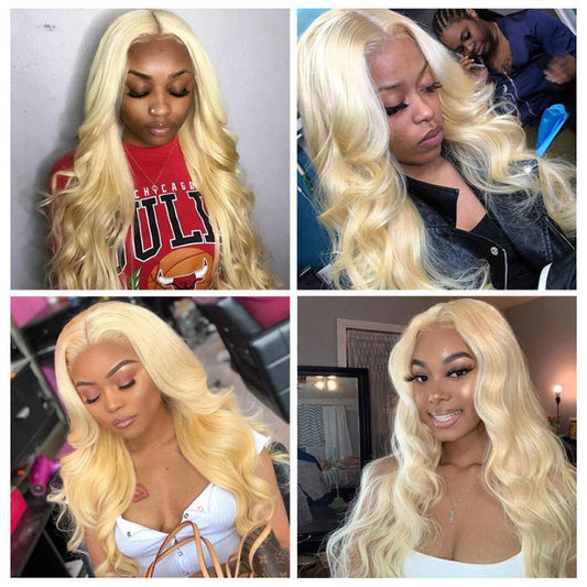👱‍♀️ Peluca Rubia con Encaje Frontal Transparente – Estilo Body Wave Brasileño ✨🌟