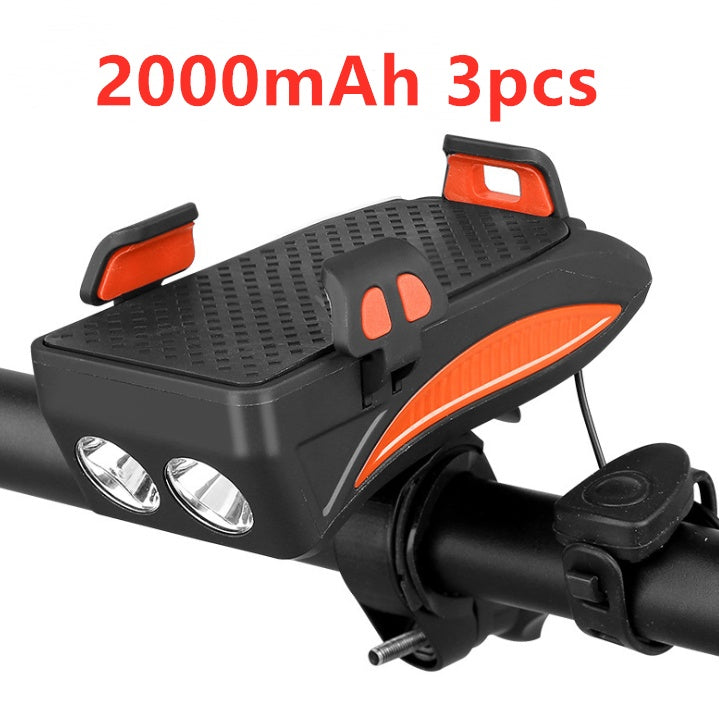 Soporte de teléfono para bicicleta con luz LED, timbre y cargador USB – Power Bank multifunción 2026