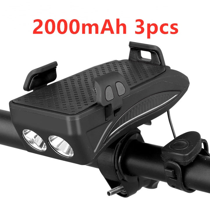 Soporte de teléfono para bicicleta con luz LED, timbre y cargador USB – Power Bank multifunción 2026