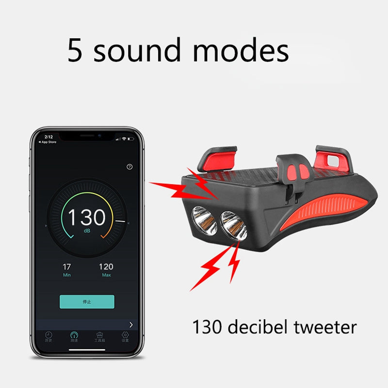 Soporte de teléfono para bicicleta con luz LED, timbre y cargador USB – Power Bank multifunción 2026