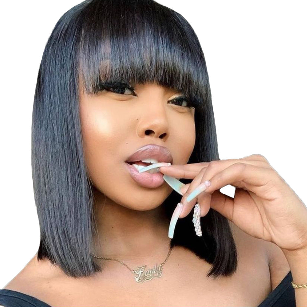 Peluca de cabello natural corte bob femenino