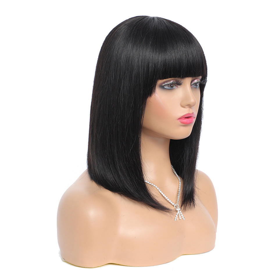 Peluca de cabello natural corte bob femenino