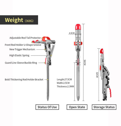 Soporte automático para caña de pescar de acero inoxidable – con resorte y sensibilidad ajustable