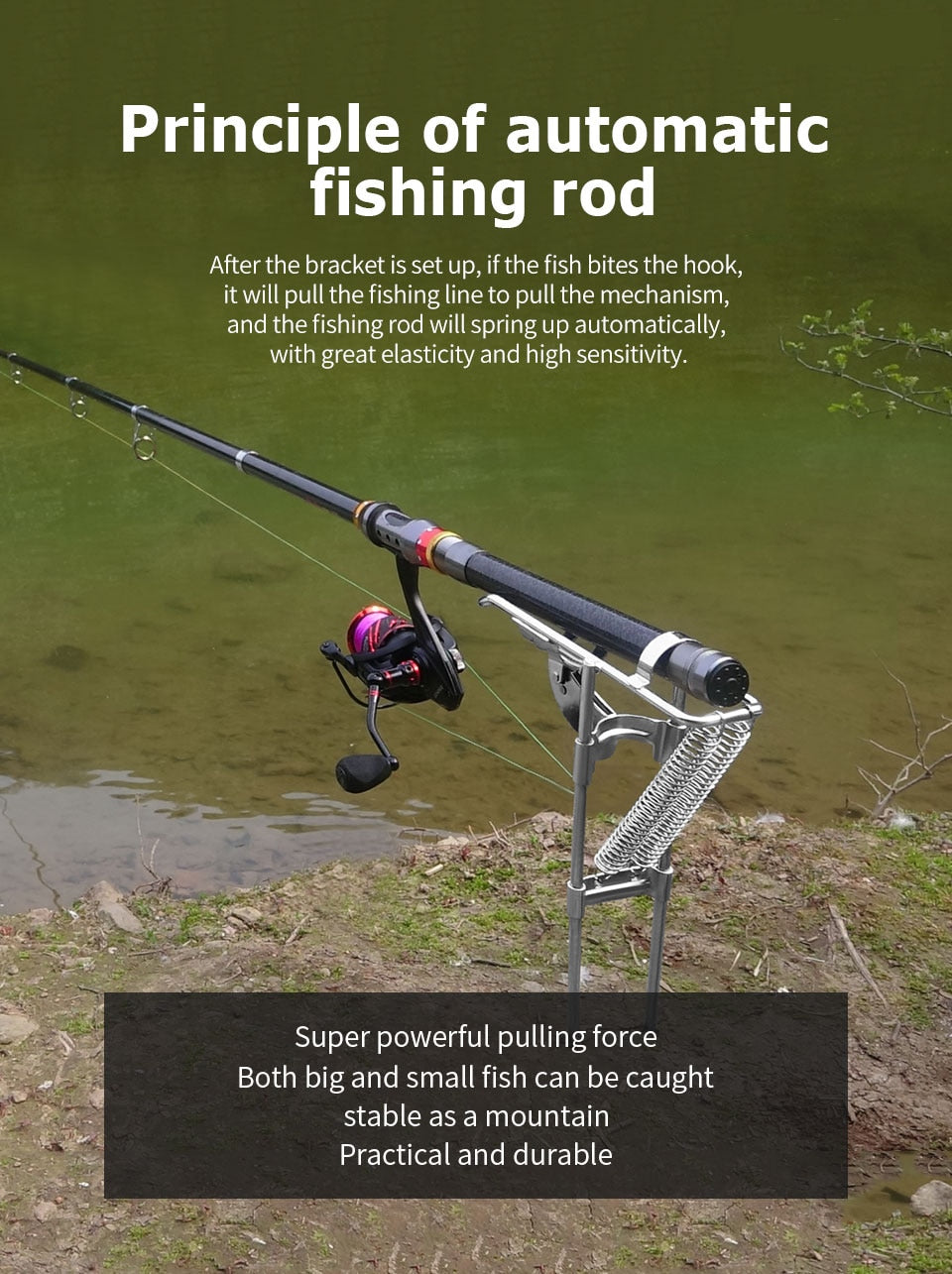 Soporte automático para caña de pescar de acero inoxidable – con resorte y sensibilidad ajustable