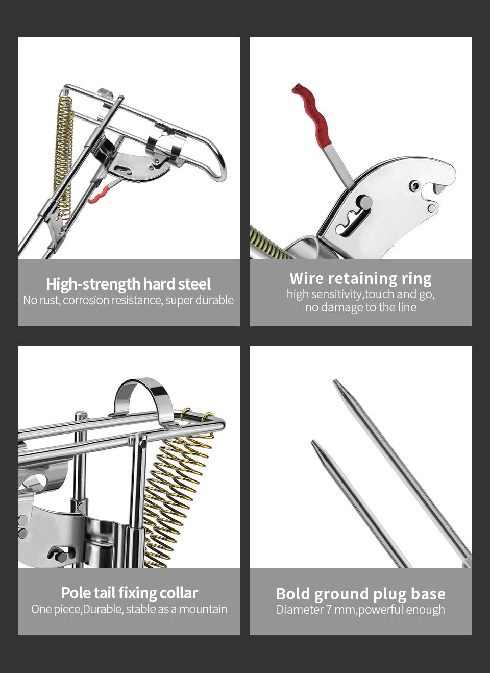 Soporte automático para caña de pescar de acero inoxidable – con resorte y sensibilidad ajustable