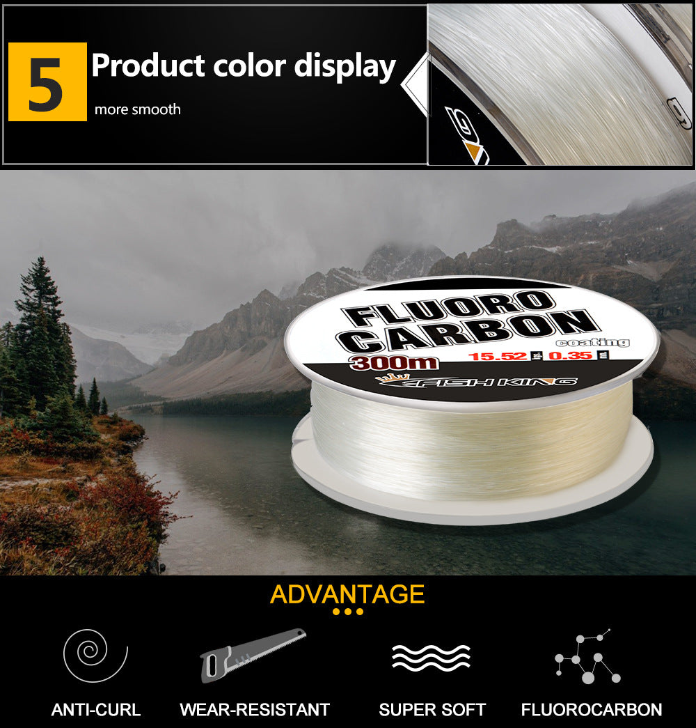 Línea de pesca de nailon con recubrimiento fluorocarbonado – alta resistencia 300 m