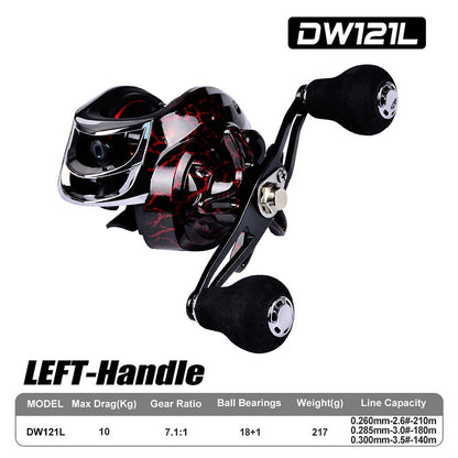 Carrete de pesca profesional 18+1BB con freno magnético y relación 7.1:1