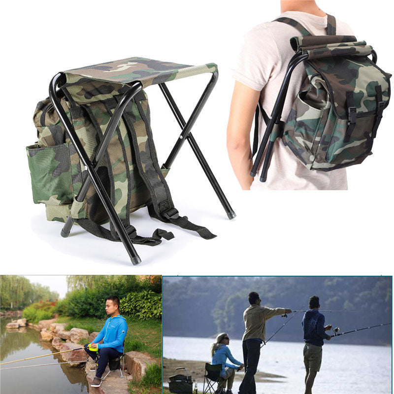 Silla mochila plegable de camuflaje – diseño portátil para camping y pesca