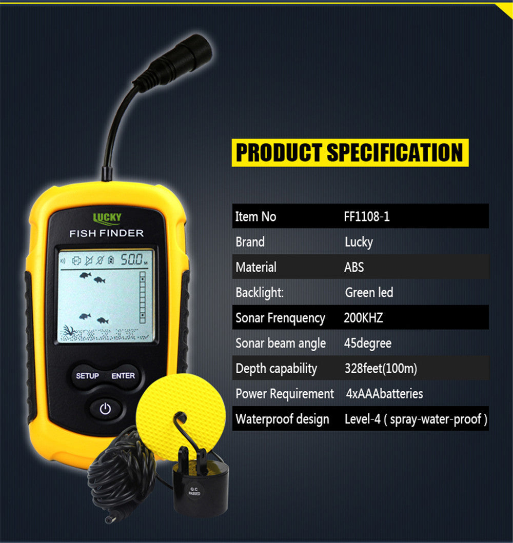 Detector de peces profesional Lucky FF1108-1 – sonar portátil con pantalla LED y alarma