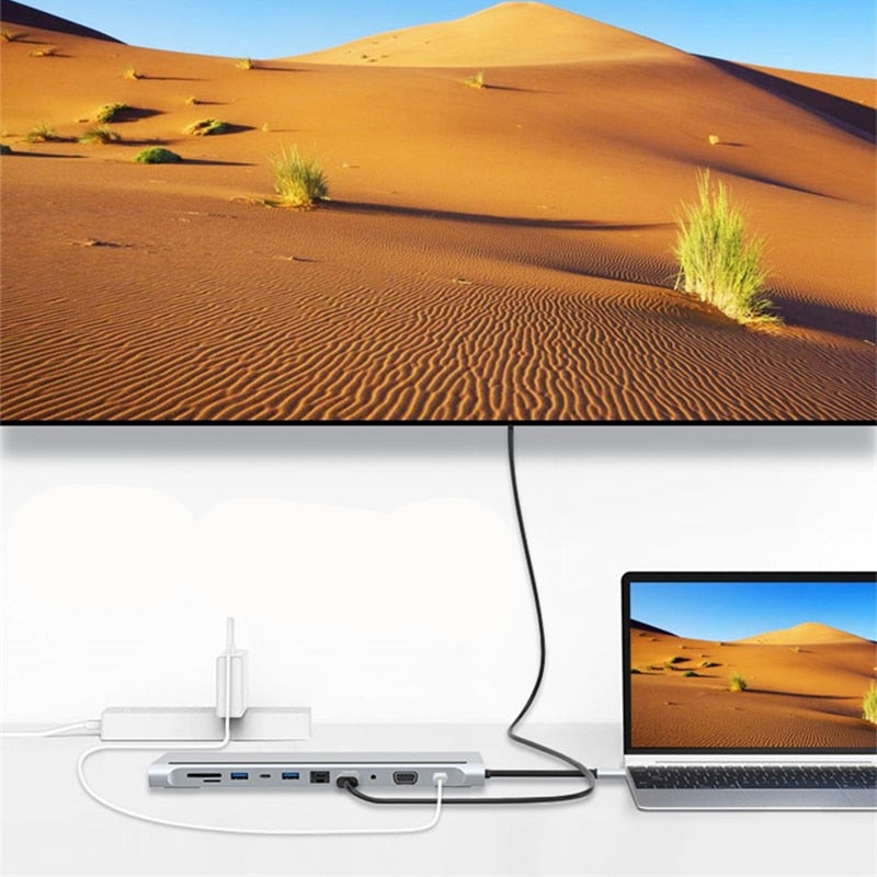 Hub Docking Station USB-C 11 en 1 – Expansión Multifuncional para Portátiles y MacBook