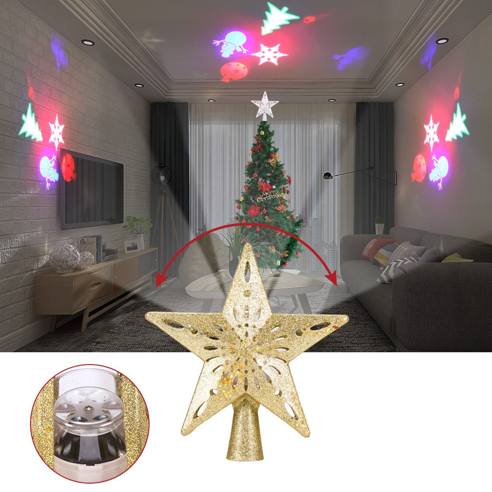 Proyector estrella LED para la punta del árbol – Efecto nieve láser decorativo