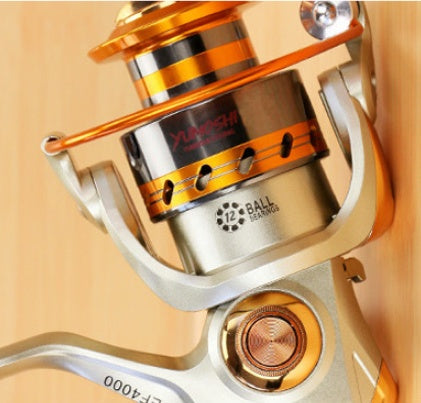 Carrete de pesca YUMOSHI 12BB ultraligero con mango de madera y cuerpo metálico