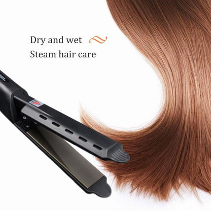 Planchita de pelo profesional con vapor – Placas anchas y control de temperatura ajustable