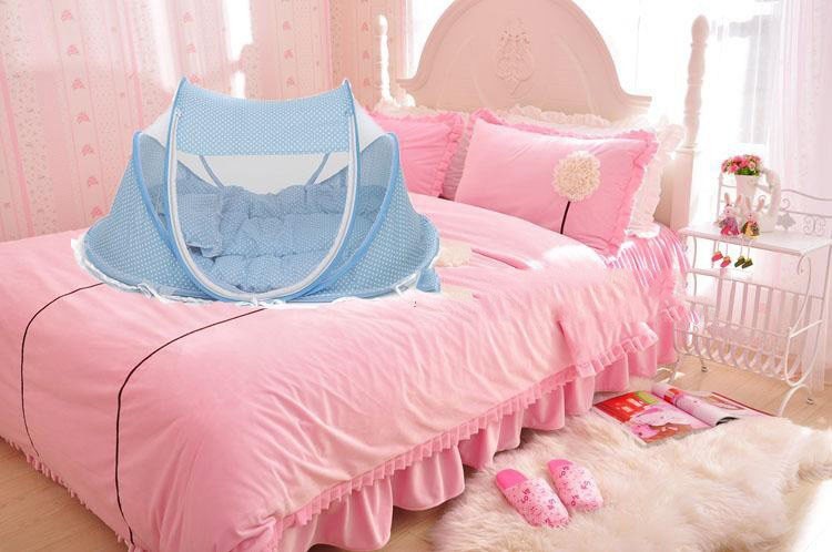 Cuna Plegable para Bebé con Mosquitera y Almohada – Set 2 Piezas