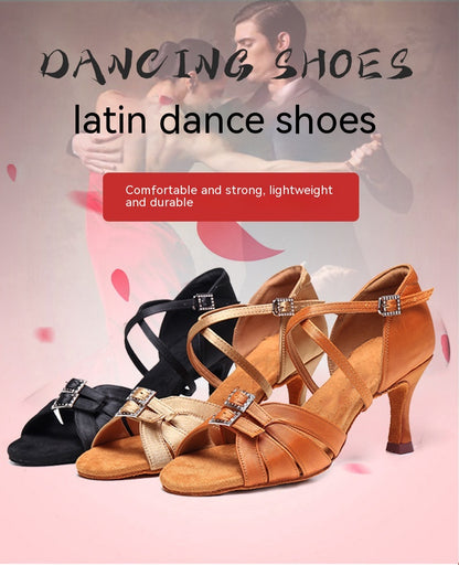 Zapatos de Baile Latino para Mujer con Tacón Alto y Suela de Cuero Suave