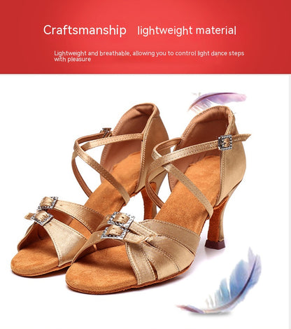 Zapatos de Baile Latino para Mujer con Tacón Alto y Suela de Cuero Suave