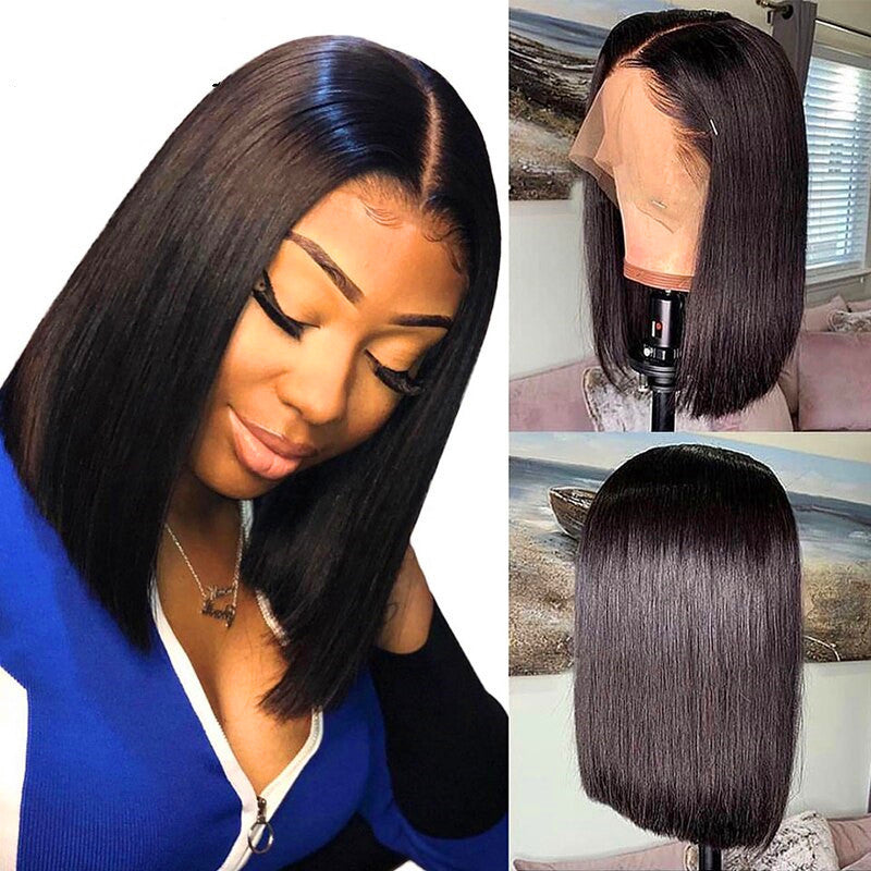 Peluca lisa de cabello humano con encaje frontal 13×4 brasileña