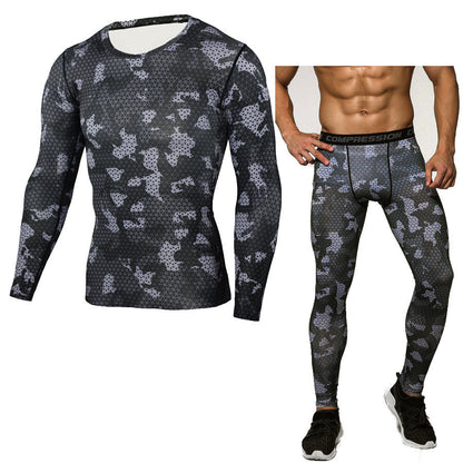 Conjunto deportivo de compresión camuflaje para hombre – ropa térmica de entrenamiento
