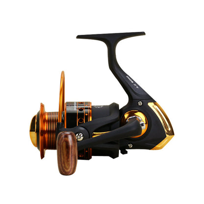Carrete de pesca YUMOSHI 12BB ultraligero con mango de madera y cuerpo metálico