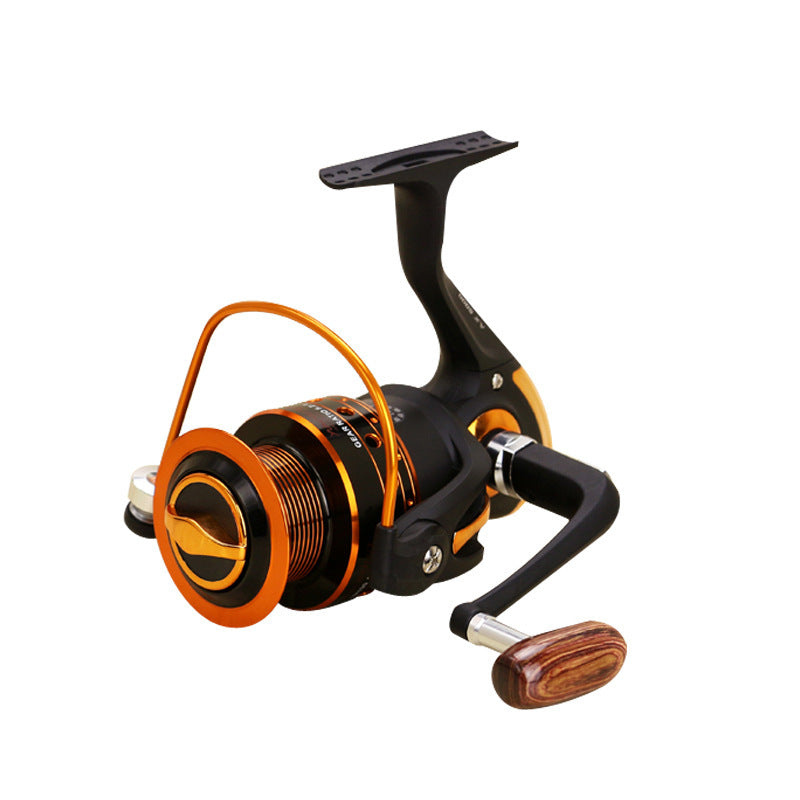 Carrete de pesca YUMOSHI 12BB ultraligero con mango de madera y cuerpo metálico