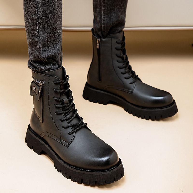 Botas Martin de hombre — Diseño de caña alta en cuero PU con cierre de hebilla