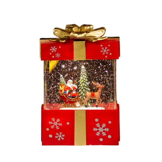 Lámpara decorativa navideña LED cálida con bola de cristal y caja de regalo con música integrada para interiores