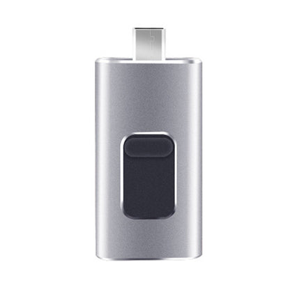 Memoria USB multifunción 4 en 1 con conectores Lightning, Micro USB, Type-C y USB para transferencia y almacenamiento de datos en múltiples dispositivos.