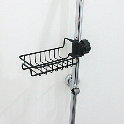 Organizador ajustable de fregadero en acero inoxidable y ABS para utensilios, esponjas y jabones.