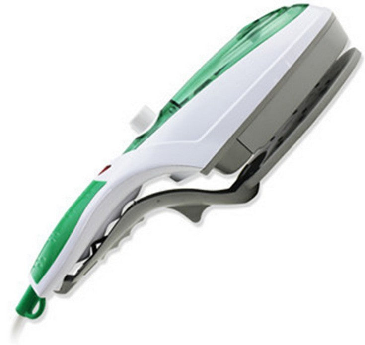 Plancha de vapor portátil con cepillo integrado para eliminar arrugas de forma rápida en viajes o uso doméstico.