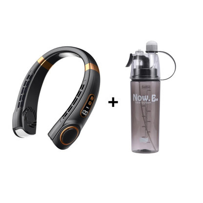 Ventilador portátil de cuello con cinco velocidades, carga USB o Tipo-C y luces LED multicolor para uso interior y exterior